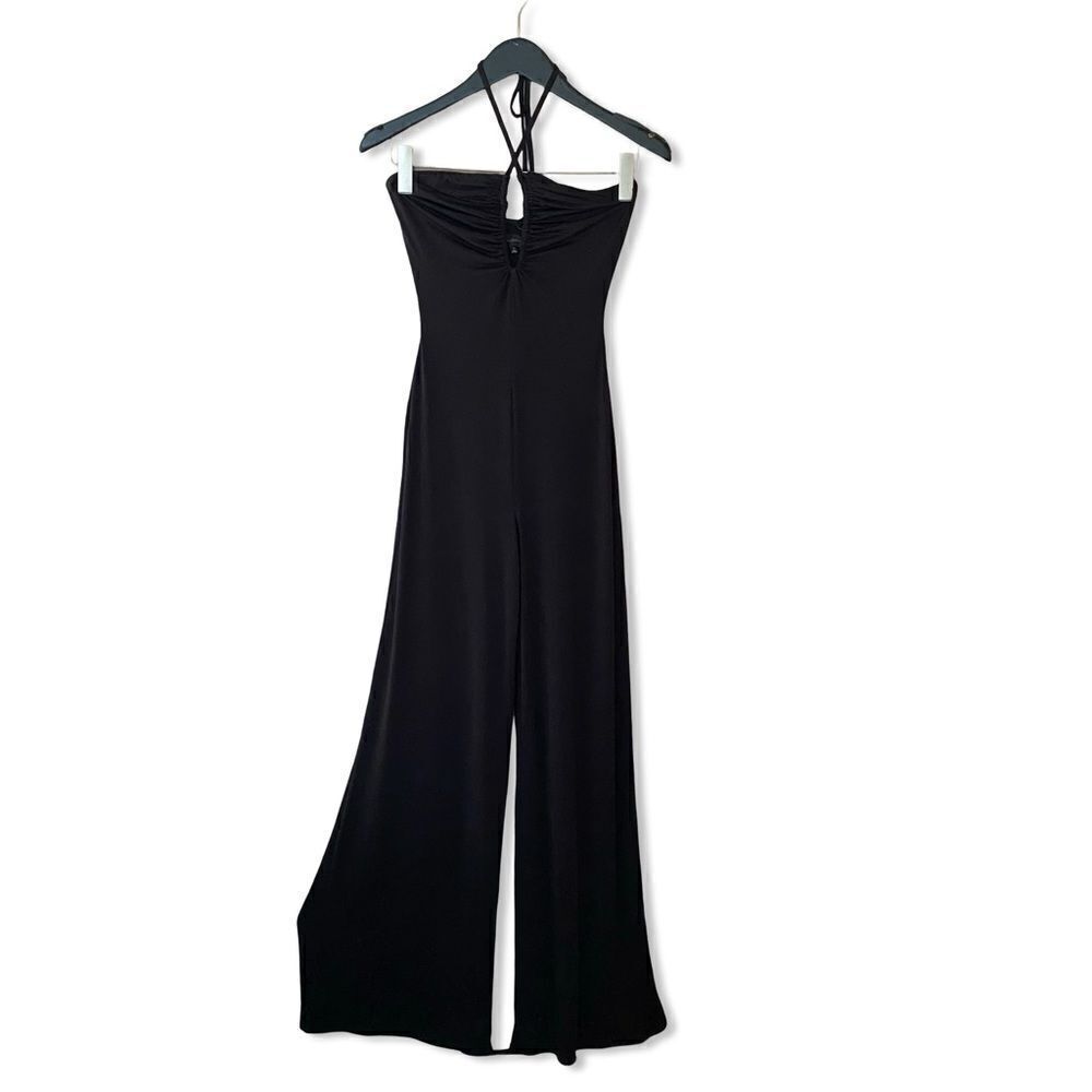 NWT Majorelle Mika Jumpsuit Black jersey wide leg halter tie Revolve XS - Picture 3 of 14